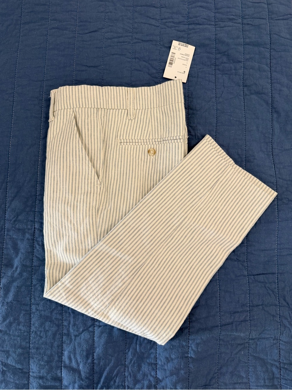 Striped Seersucker Boys Pants in Light Blue and White
